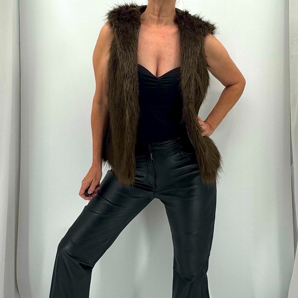 Kenar Penny Lane Faux Fur Plush Shaggy Hooded Jacket Vest